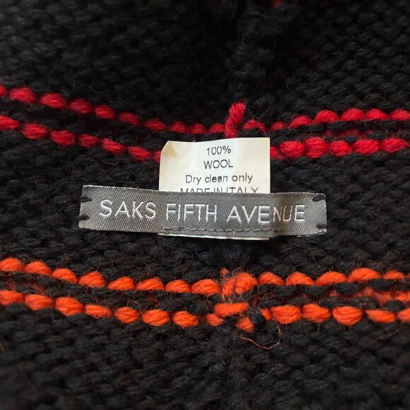 Saks Fifth Avenue Floral Wool Knit Tassel Hat with Ear Flaps Black One Size - Picture 4 of 6